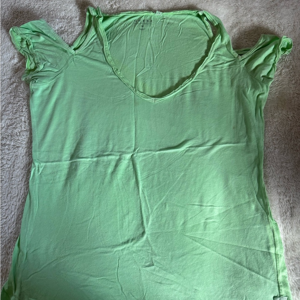 Guess Short Sleeve V-Neck Tee in Light Green